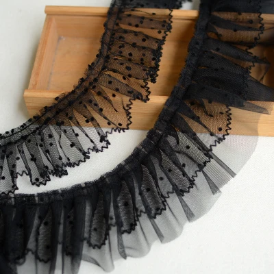 2 Meter Exquisite Black Lace Ribbon fabric Ruffle Trim Collar Sewing Clothing Skirt Headwear Guipure Decoration