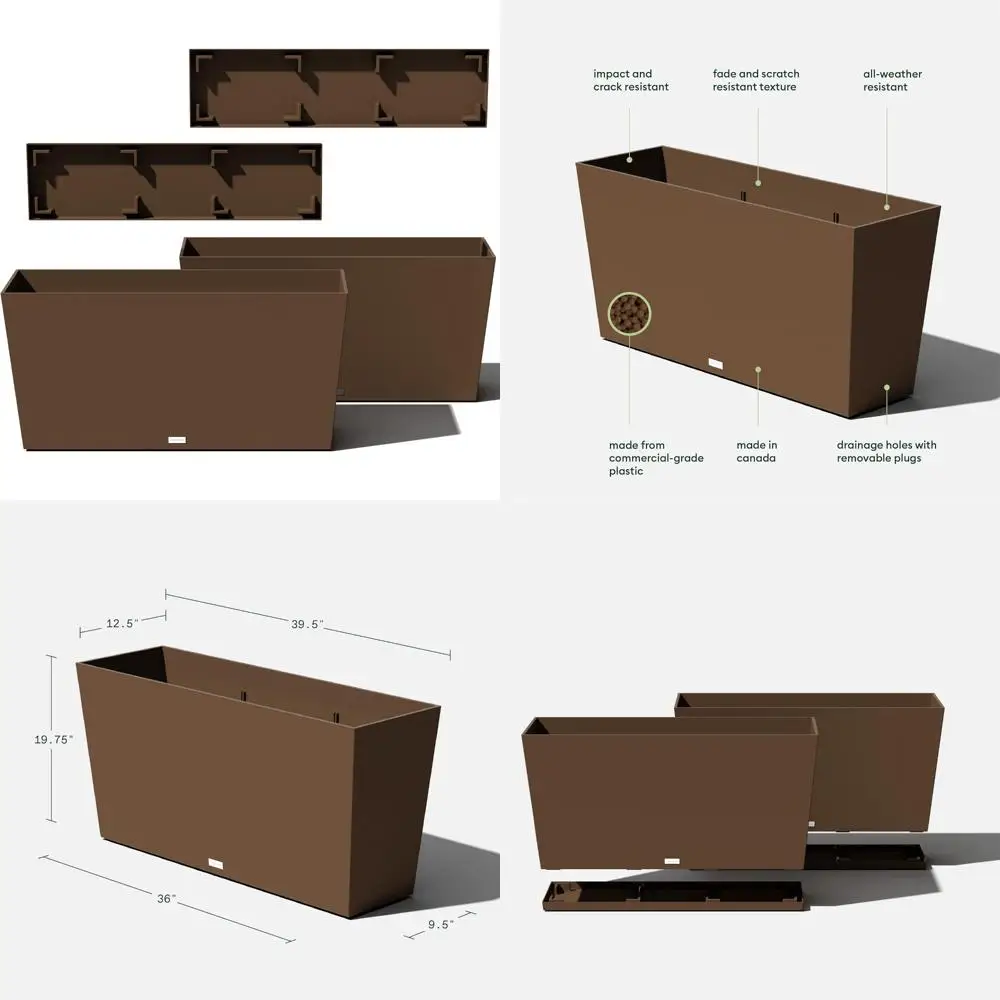 Длинный желобный кашпо с отделкой эспрессо, 39 дюймов, набор из 2 лотков для блюдца для наружного использования в помещении
