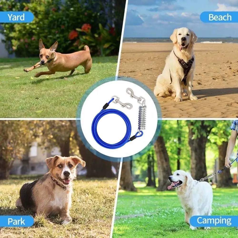 

Durable Flexible Double Head Pet Wire Rope with Spring Steel Buckle Dog Tie Out Cable Heavy-Duty 3M Long Leash Pet