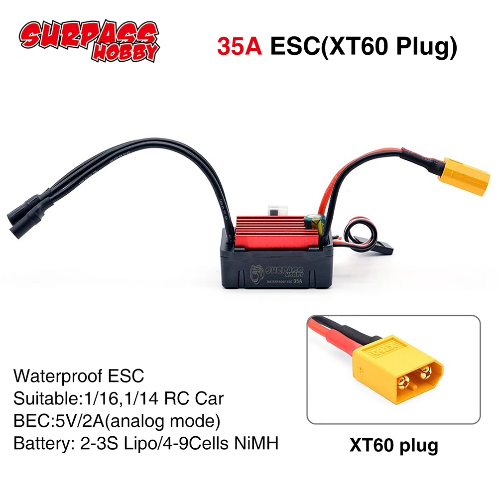 SURPASSHOBBY ESC 150A 80A 120A 25A 35A 45A 60A Waterproof Electric Speed Controller for 1/8 1/10 1/12 RC Car Brushless Motor