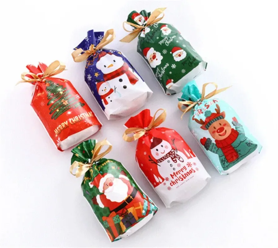 

50/100/200PCS Christmas Drawstring Gift Bags - 5.9x9" Holiday Party Favor Pouches for Socks, Toys & Stocking Stuffers Small Toys