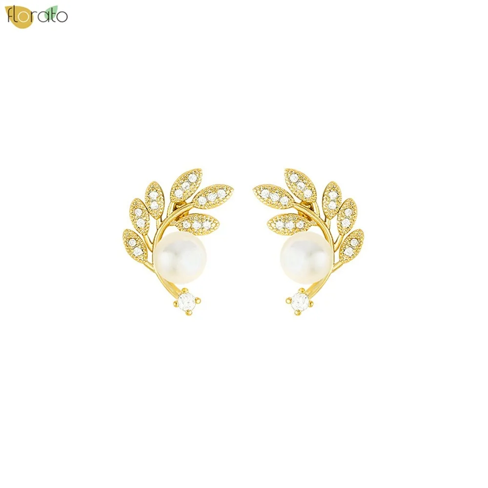 925 Sterling Silver Needle Fashionable Gold Silver Earrings Symmetrical Pearl Design Elegant Earrings for Women Jewelry Wedding