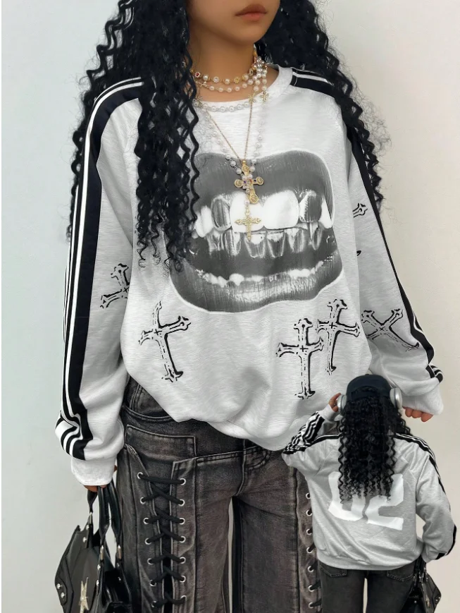 

Популярная осенне-зимняя толстовка с капюшоном Y2K, сексуальный пуловер в стиле хип-хоп Y2K, повседневная уличная женская толстовка больших размеров с круглым вырезом, подходит для взрослых