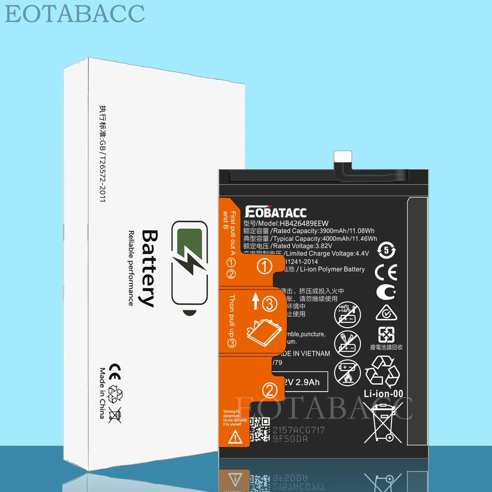 EOTABACC 100% New Original Battery HB426489EEW For HUAWEI Y8P 2020 /Y8 Prime 2020/10S/Enjoy 10S /Honor Play 4T ProBattery +Tools