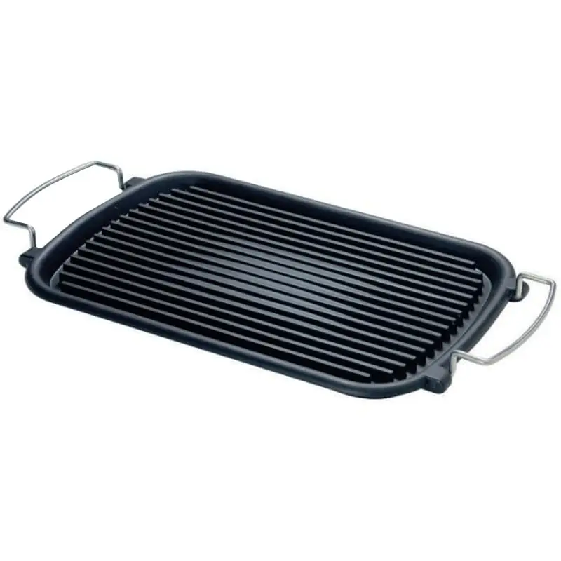Rectangular Enameled Cast Iron Grill Pan 24x37 Cm Black Induction Non Stick With 2 Handles