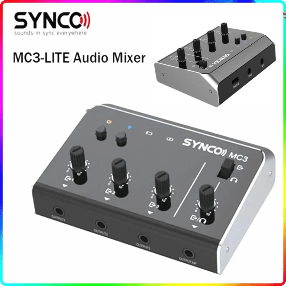Synco MC3 Lite Audio Mixer 4 Channel Ultra-Compact Wireless Music Streaming Photography Accessory for Microphone Video Recording