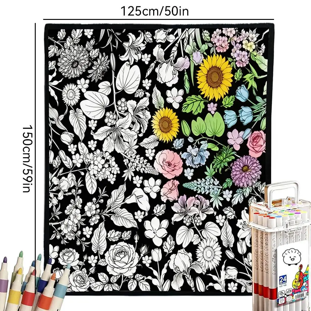 DIY-Maldecke mit 24 farbigen Acryl-Markern, florales Motiv, Stoffmalerei, Wurfdecke für Sofa, Schlafzimmer, Dekoration, Geschenk – Detail 15