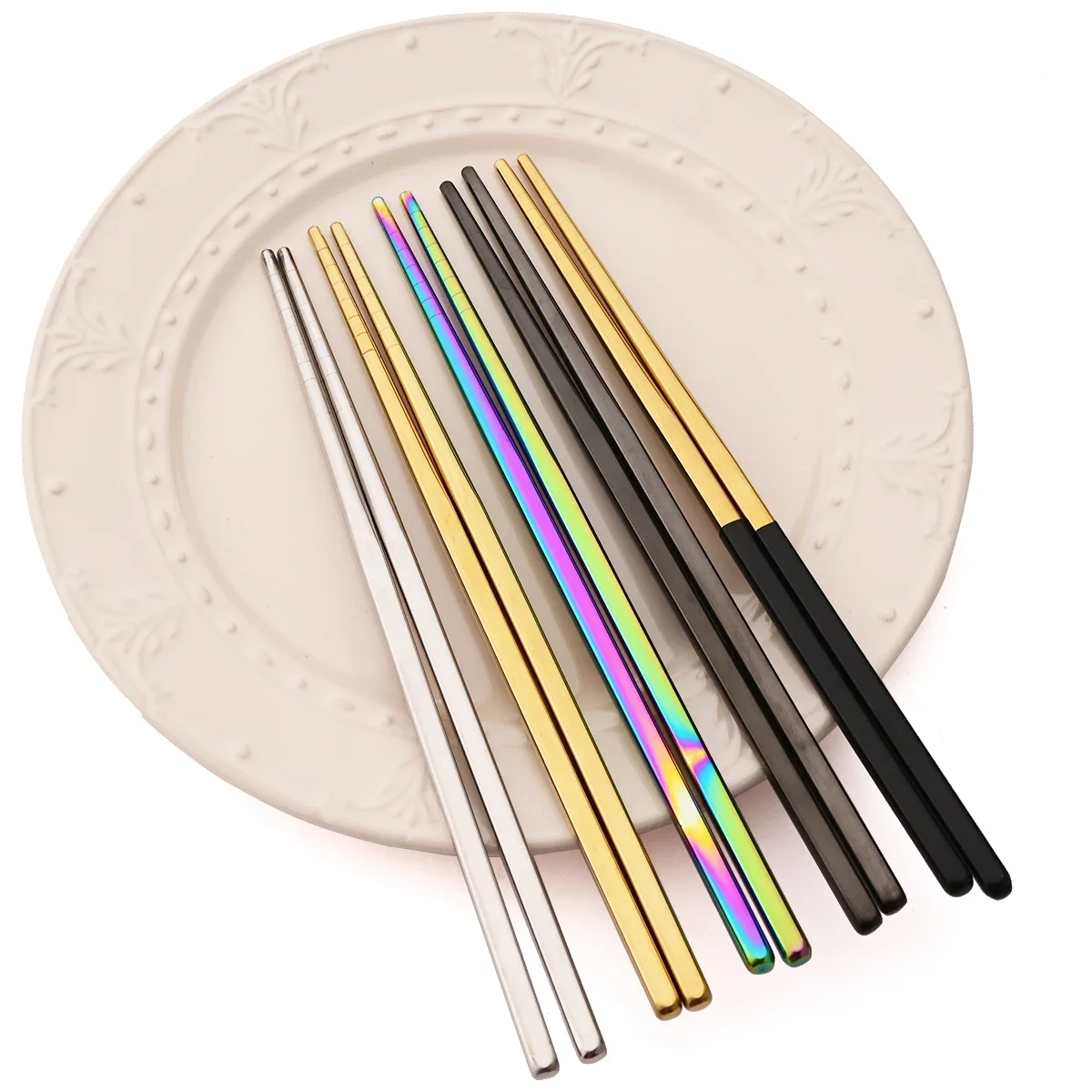 5Pairs Mixed Colors Durable Anti Slip Sushi Chopsticks Set Chinese Style Reusable Kitchen Chopsticks Stainless Steel Chopsticks