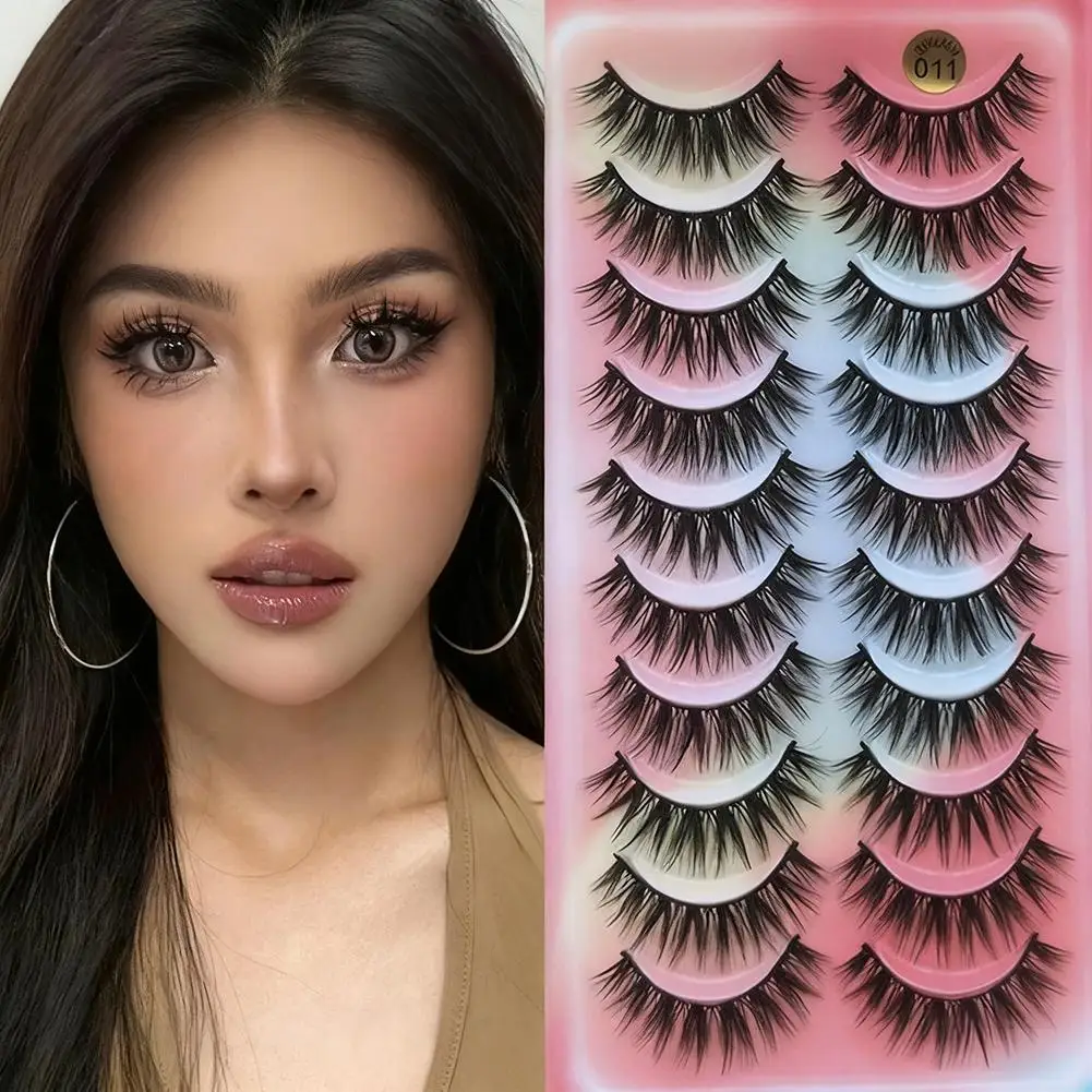10 Pairs 3D Faux Mink Lashes Natural Full Strip Manga Lashes Fluffy Soft Natural Look False Eyelashes With Glue And Tweezers