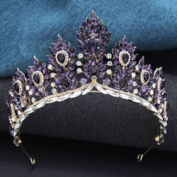 Baroque Purple Tiaras and Crowns Rhinestone Diadem for Bridal Princess Wedding Crown Hair Jewelry Party Pageant Accessories