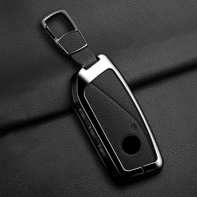 Metal Leather Car Key Case Cover For BMW 218i 220i 740i 760i 5-Series G60 X1 X2 X5 X6 X7 iX1 iX2 iX i5 i7 G05 Holder Shell