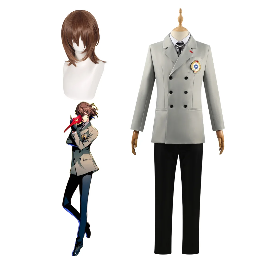 Goro Akechi Cosplay Costume Wig Set School Uniform Suit