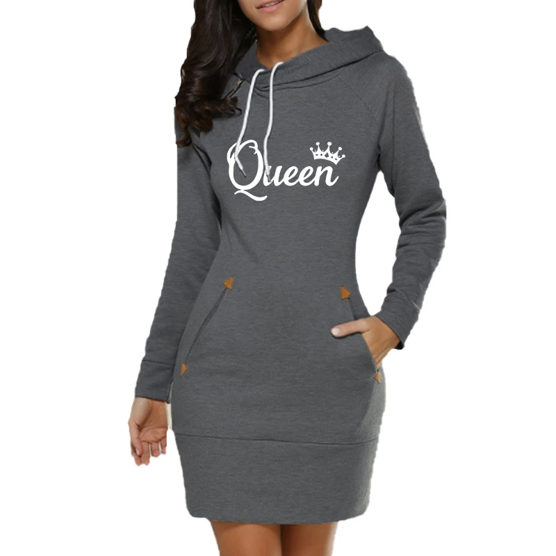 Women Hoodie Dress 2023 Spring Autumn Queen Printsd Long Sleeve Hoodie Casual Hooded Jumper Pockets Sweater Tops Women Clothing