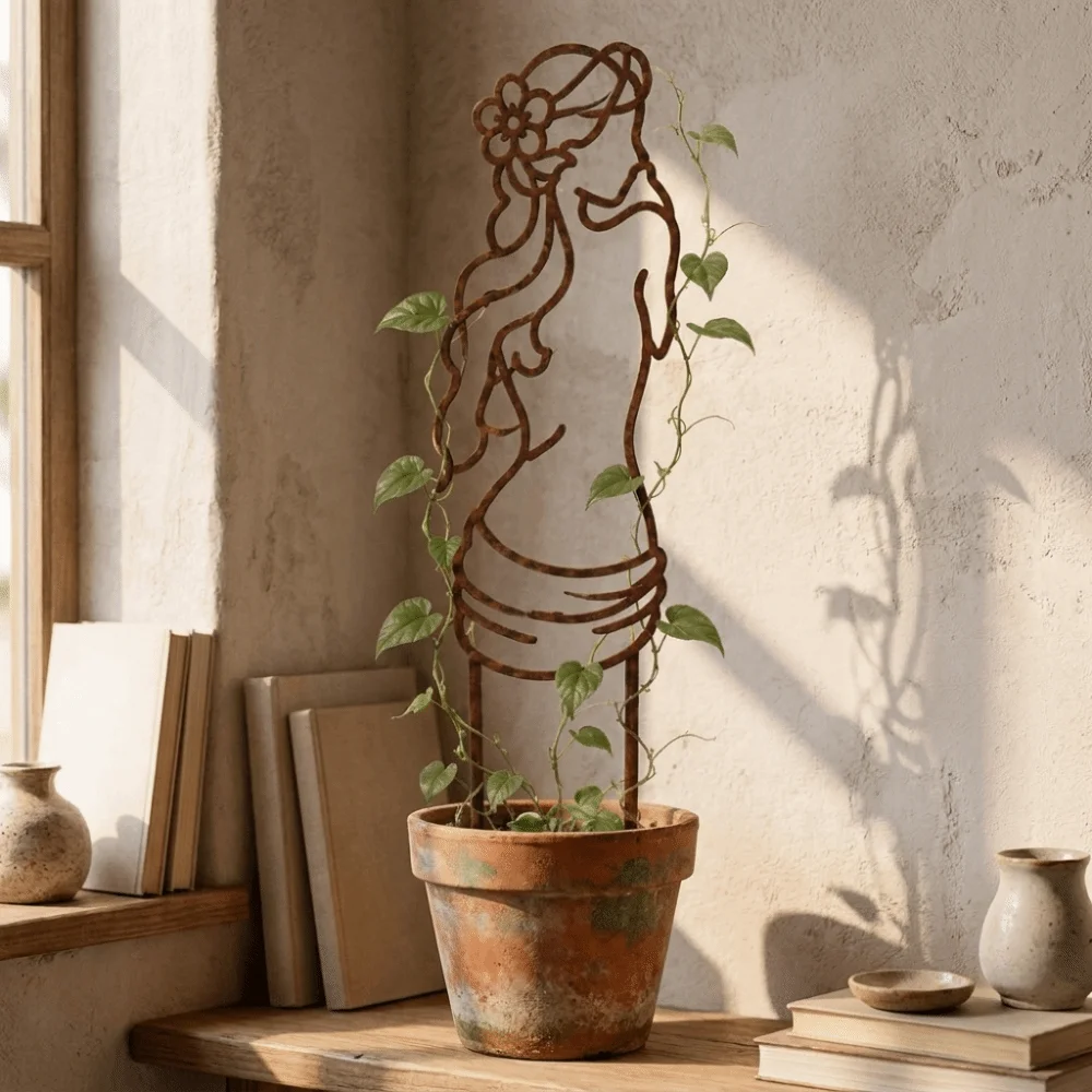 Iron Character Silhouette Plant Stand Strong Load Bearing Weather Resistance Plant Climbing Trellis Hollow Out
