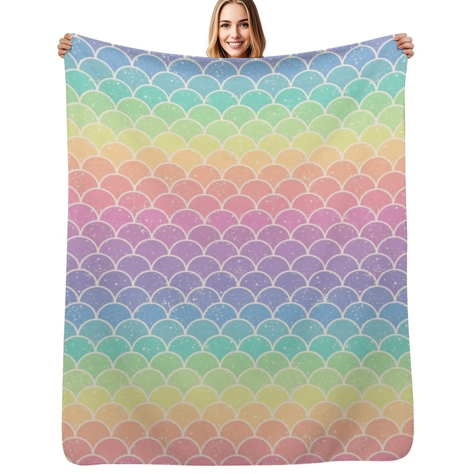 Pastel Rainbow Glitter Mermaid Scales Throw Blanket Warm Comfortable Blanket Gift for Parents Friends