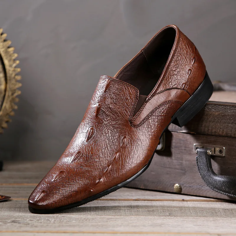 

New Men's Formal Slip-On oes Briti Crocodile Pattern Large Size Busin oes Comfortable Wear Leather Ox oes