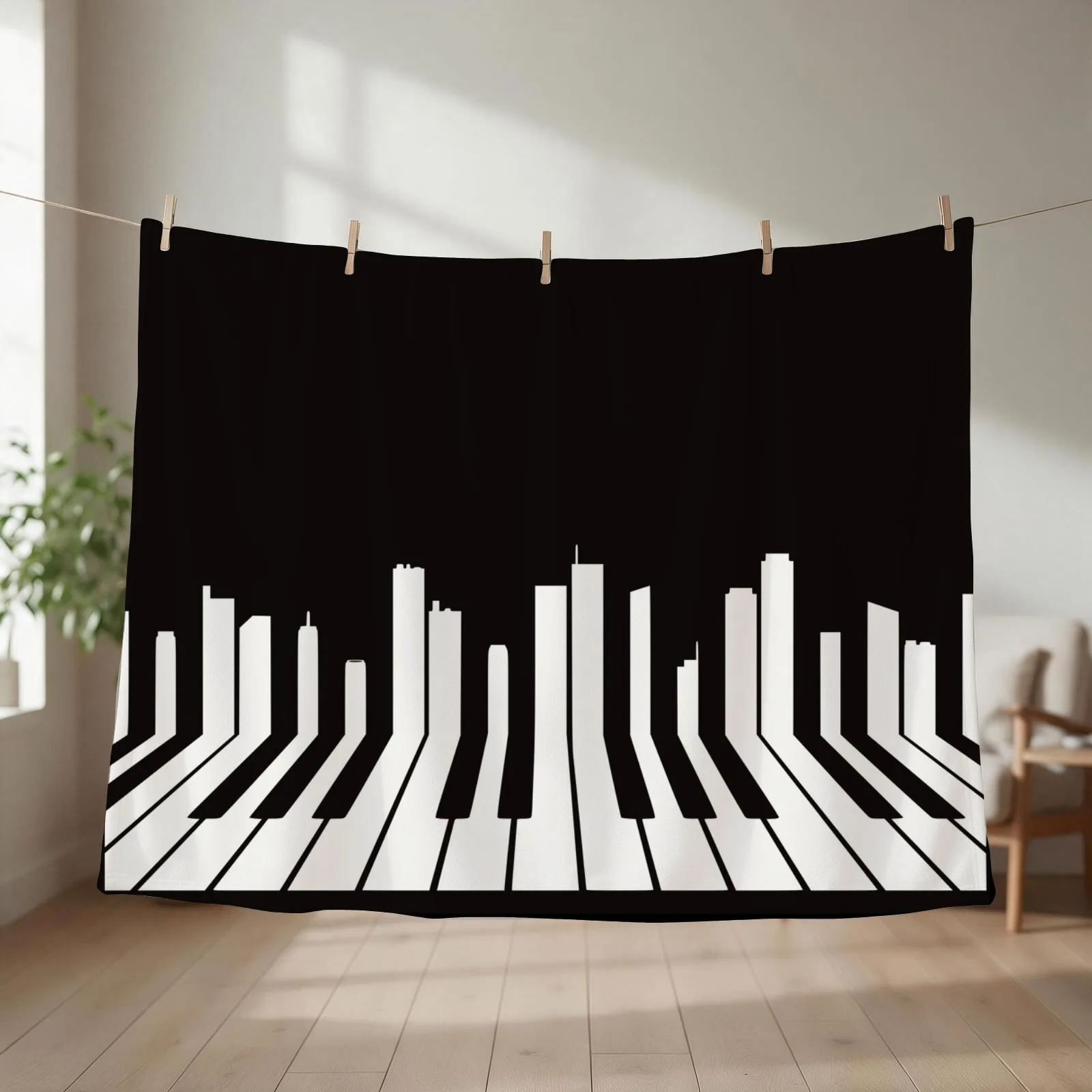 Piano City Music Throw Blanket couch cozy soft plush fuzzy picnic outdoor blanket