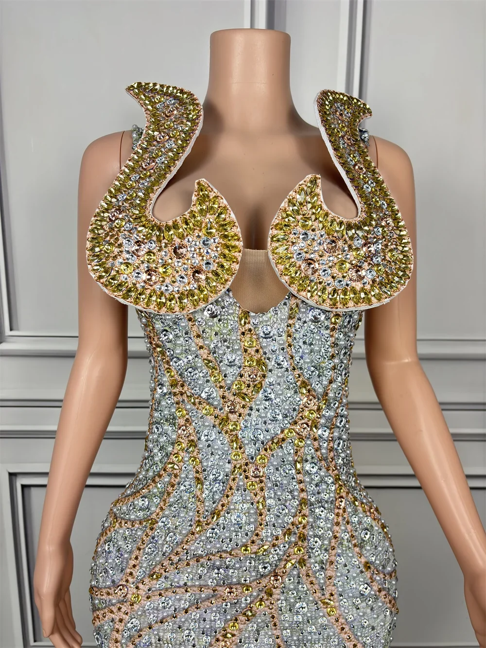 หรูหรา Rhinestone ชุด Slit Elegant Sheath Fishtail Sheath ชุดราตรีพรรคถ่ายภาพนักร้องชุดเวที