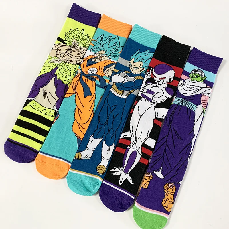 Calcetines de algodón con estampado de Dragon Ball, medias largas de Anime, Son Goku, Vegeta, Hip Hop, informales, transpirables, para monopatín, regalo de vacaciones, 1 par