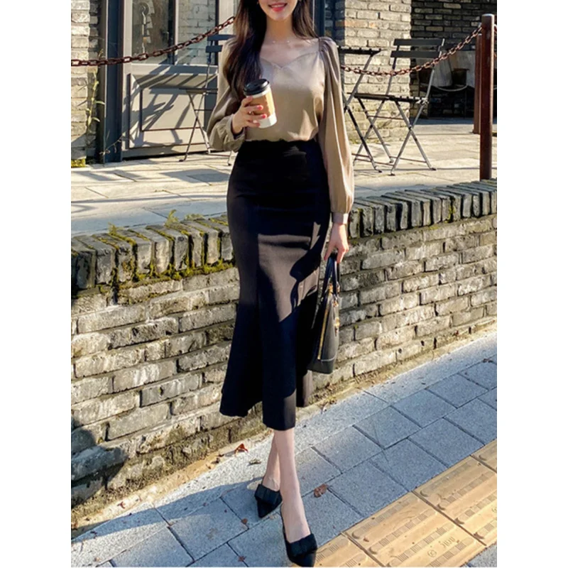 High Waist Slimming Sheath Skirt Temperament Skirt All-Match Fishtail Skirt Female Spring and Autumn Mid-Length Professional Ski