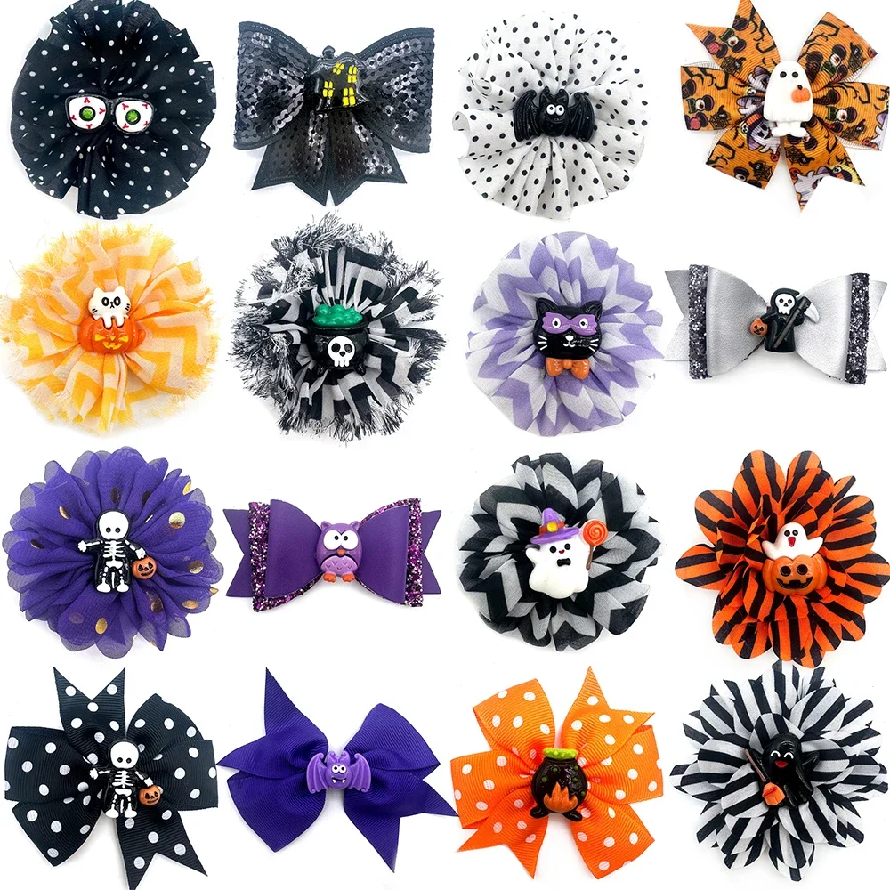 

50/100 Pcs New Halloween Dog Bow Tie Removable Collar Skull Pumpkin Style Dog Bow Tie Collar Grooming Accessories