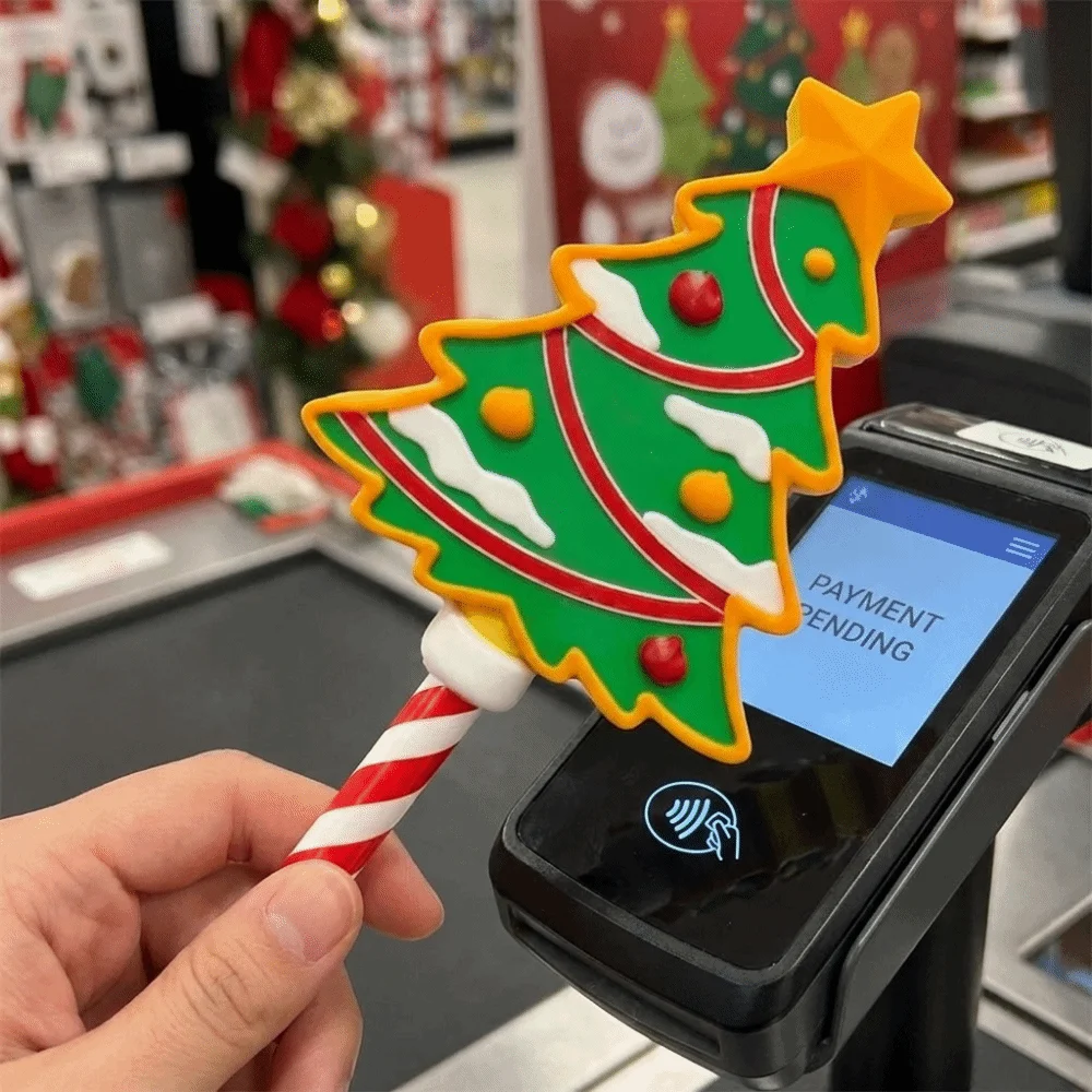 3D Printed Xmas Tree Shape Magic Wand Handheld Cute Christmas Payment Magic Wand Plastic Portable Christmas Tap Wand
