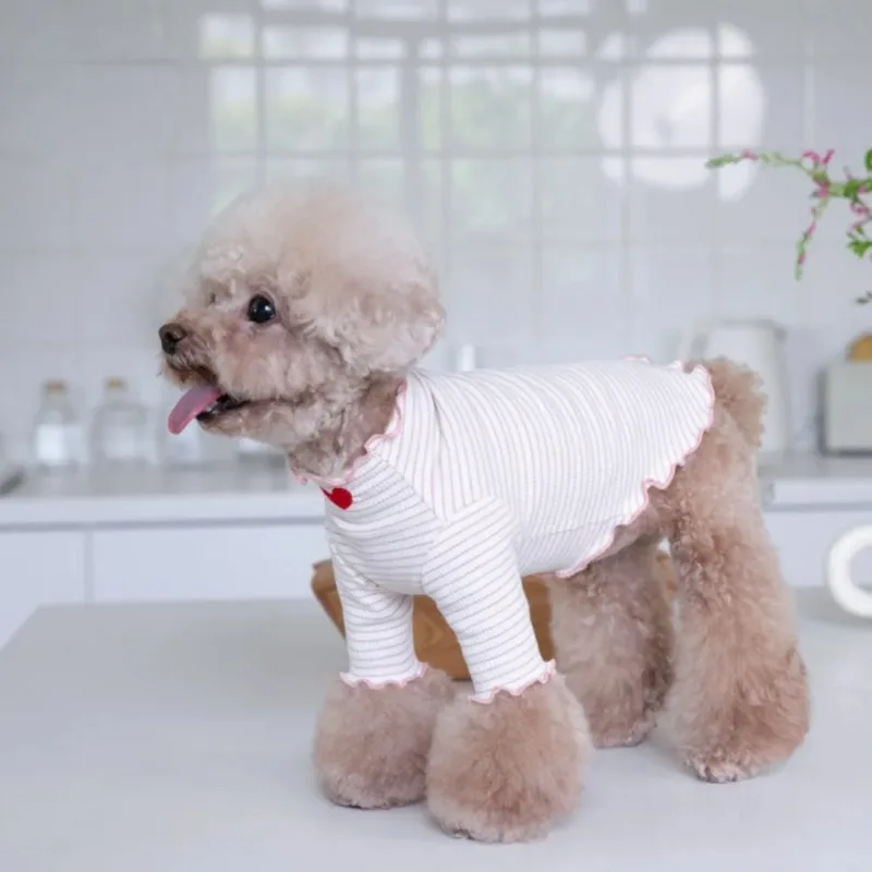 Cute Sweet Dog Clothes Love Embroidered Stripe Bottom Shirt Cute Home Print Tank Top Pet Clothes Dog T-shirt Puppy Clothes