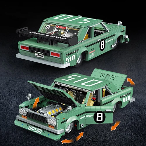 1976pcs 원격 제어 클래식 스포츠카 Datsun 빌딩 블록 모델 MOC 레트로 차량 벽돌 장난감 소년 생일 선물 세트