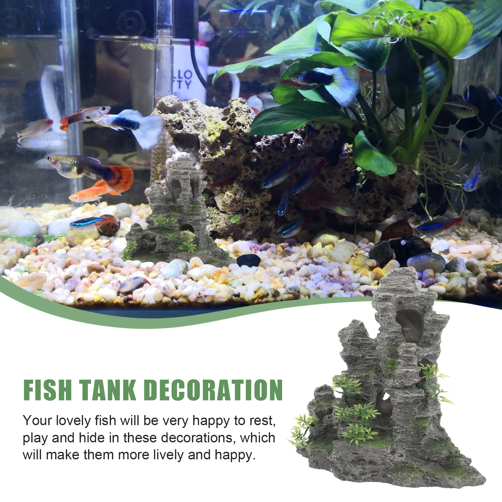 

Fish Tank Small Artificial Mountain Decoration Resin Aquarium Rockery Landscape Stone Fish Hide Cave Decoration