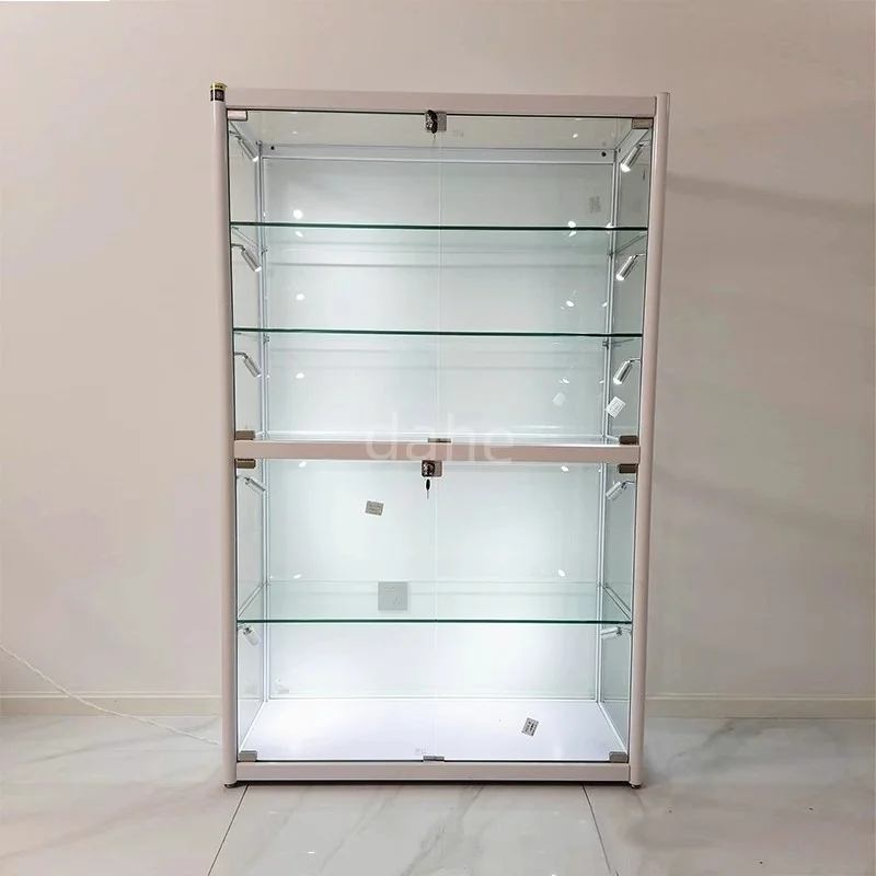 Custom. smoke shop decor wall display showcase aluminum frame lockable cabinet full glass display cases