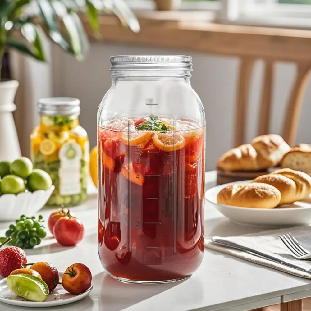 2000ML Wide Mouth Mason Glass Jar, Large Food Storage Jar with Lid, Dishwasher Safe Storage Container for Canning, Pickling, Jui - view 2