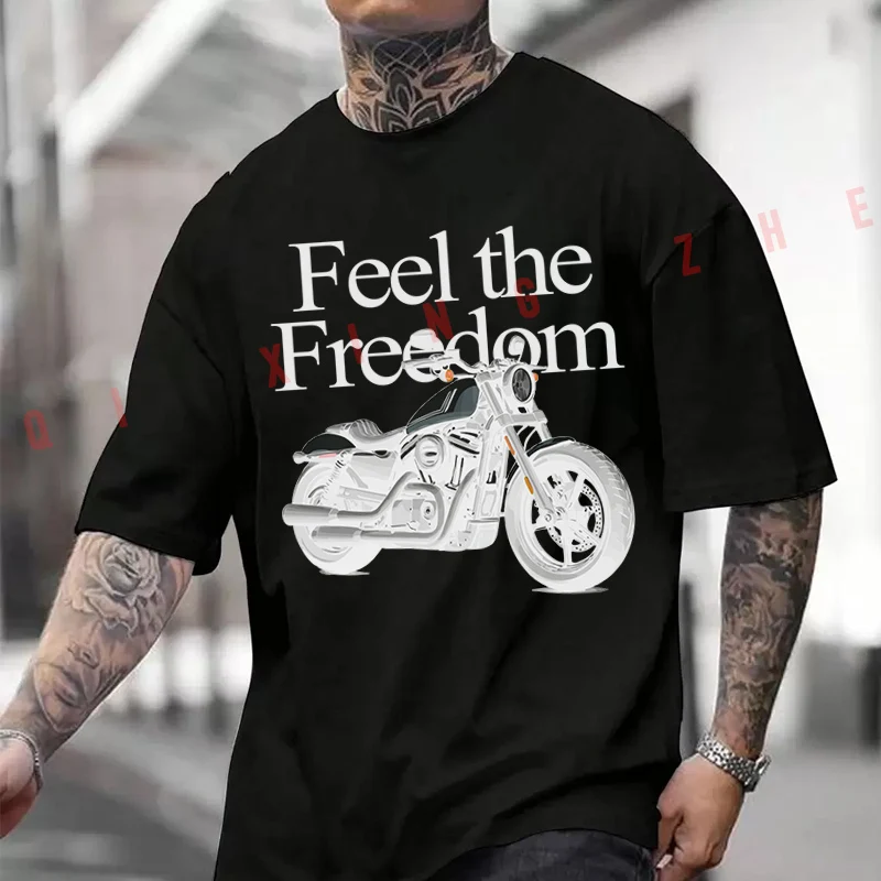 

Feel The Freedom Motorcycle 2026 Cotton Casual T-shirts Mens Summer Motorcycle Cycling Sportswear Top Tee