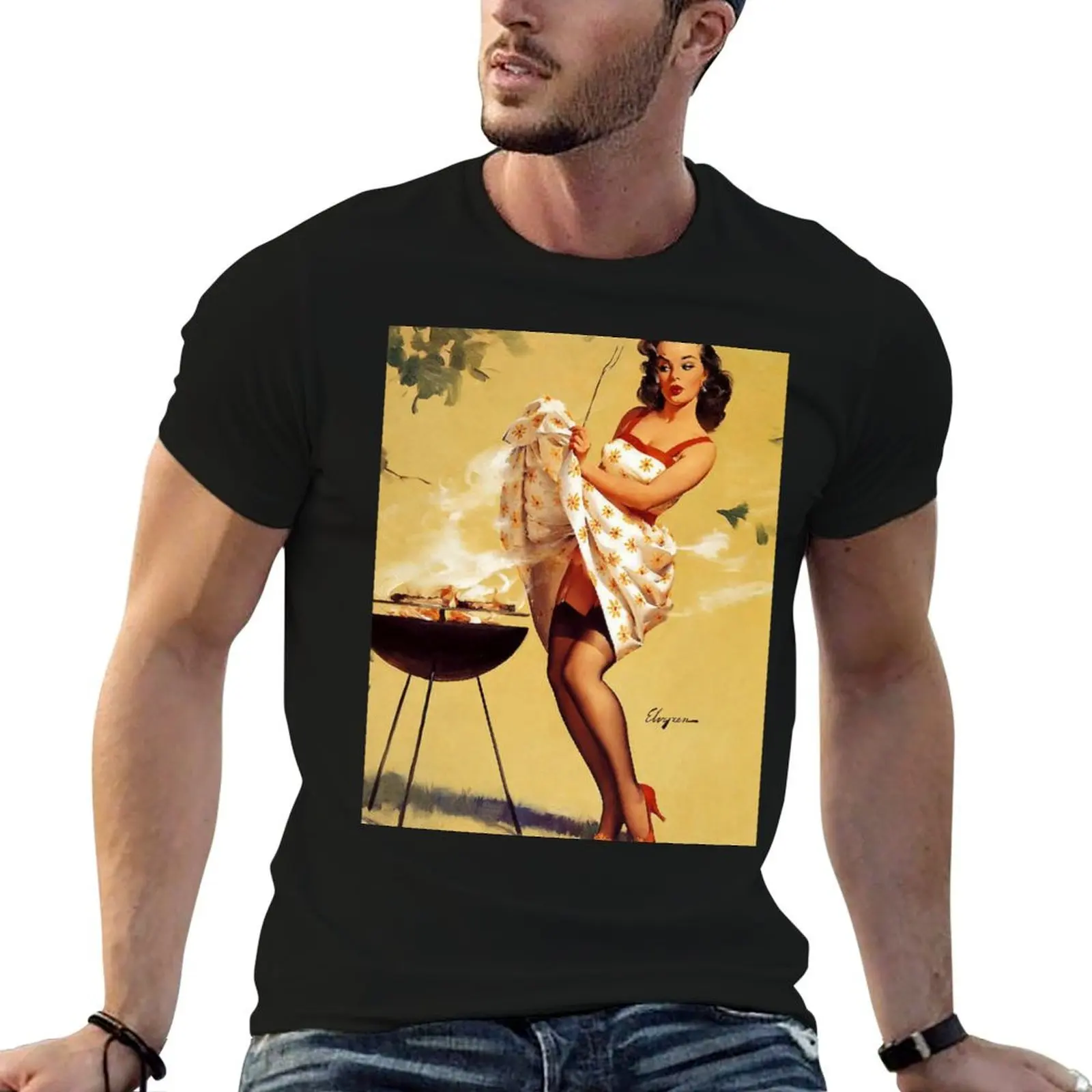 Pin-Up Girl - Elvgren - Vintage T-Shirt Non-Shrink Basic Cotton T-Shirt