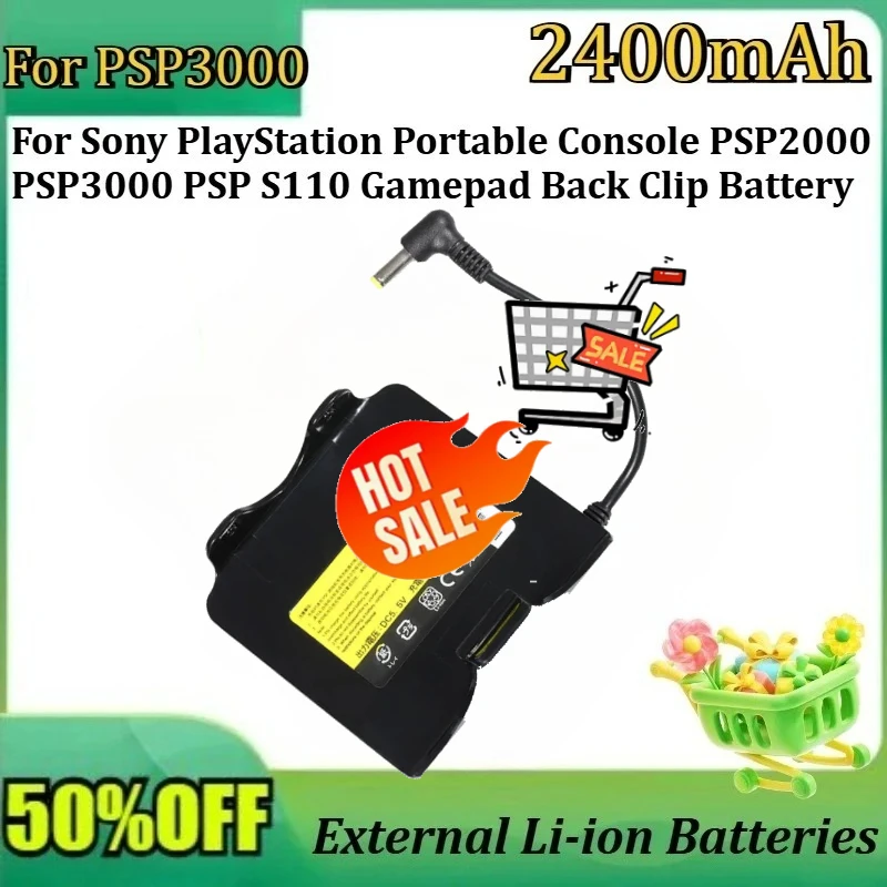Nuevas baterías externas de iones de litio de 2400mAh para consola portátil Sony PlayStation PSP2000 PSP3000 PSP S110, batería con clip trasero para mando de juegos