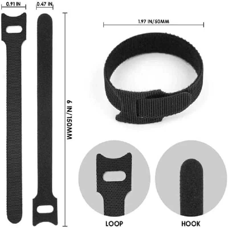 10/30/50/100Pcs Releasable Cable Ties Length 150mm Nylon Hook Loop Straps Wire Wrap Organizer Zip Bundle Tie Fastening Tape C234