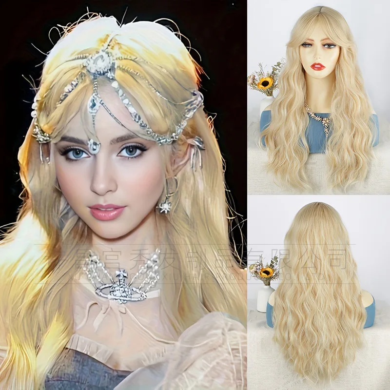 

Wig female medium length curly hair chemical fiber mechanism high temperature silk headgear wigs