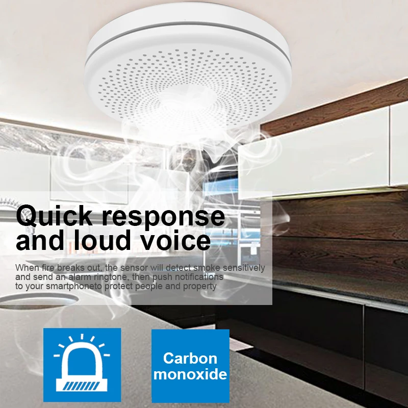Tuya Wifi 2 In 1 Co Koolmonoxide Detector Rookmelder Alarm 85dB Waarschuwen Led Indicator Smart Home Smart Leven informatie Push
