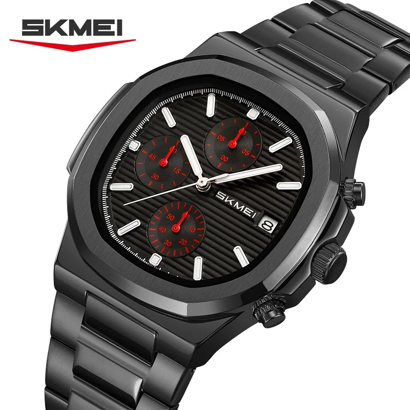 

Мужские кварцевые часы SKMEI 9374: многофункциональные, с календарем, хронографом, стальным ремешком, светящиеся, элегантные, деловые