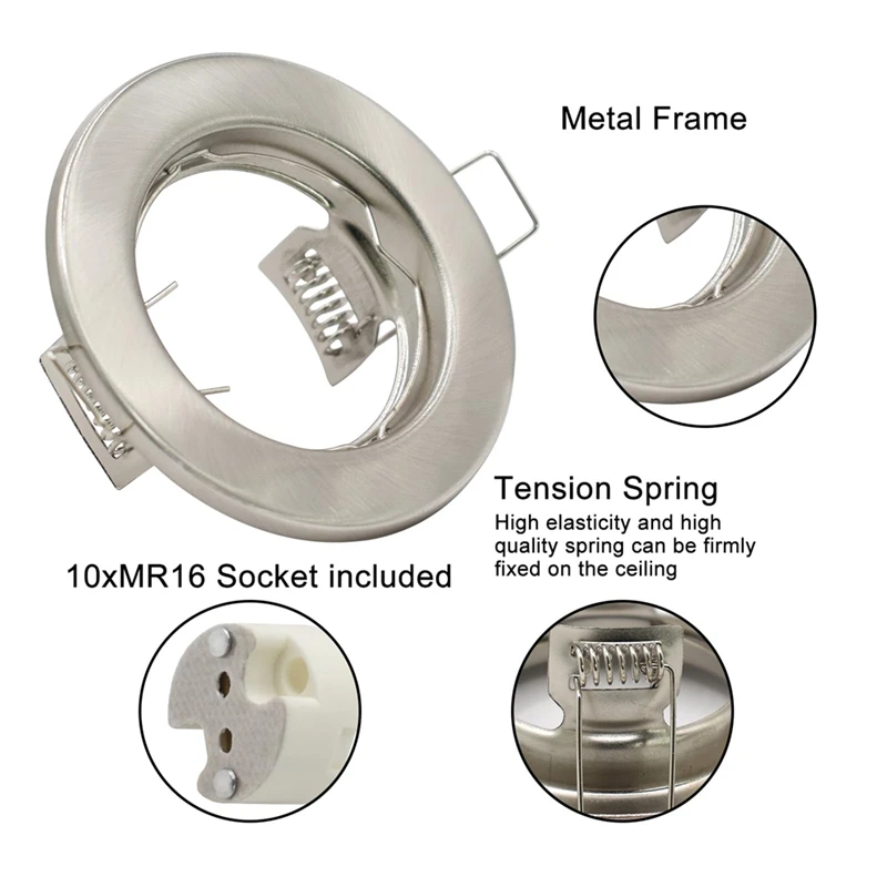 LED Recessed Ceiling Light Mounting Frame Round Satin Spotlight Fittings Downlight Frame for Ceiling Spotlight MR16 GU10-A50M
