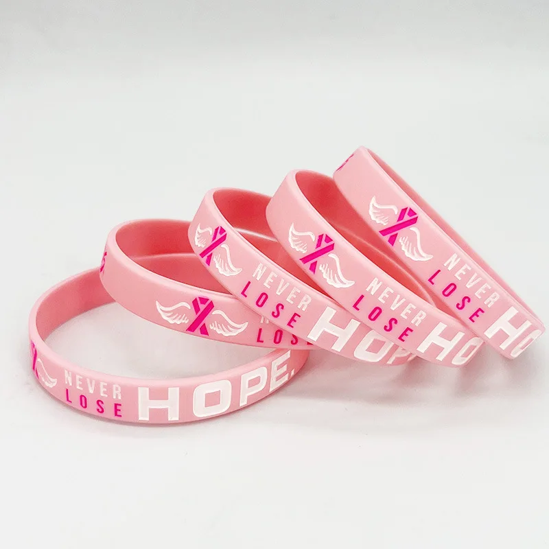 1pc Silicone Breast Cancer Awareness Bracelet Wristband Pink Rubber Soft Jewelry Hope Ribbon Wrist Decor For Women Drop Shipping