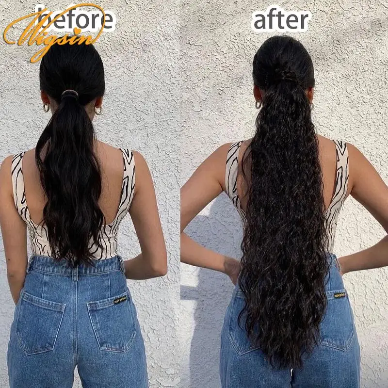 WIGSIN coleta sintética rizada kinky de 32 pulgadas con cordón y pinza, extensión negra y rubia para mujer 5