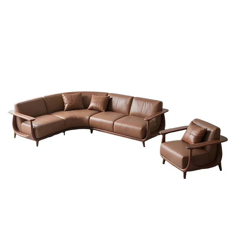 

New Chinese walnut sofa 2025 designer new living room solid wood sofa villa leather art straight row sofa