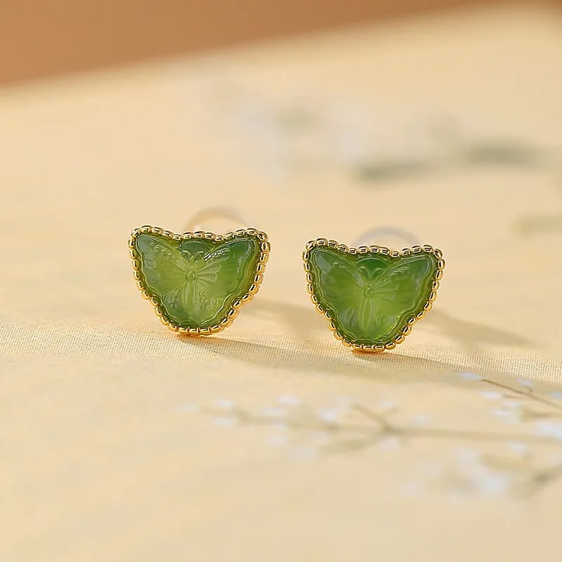 

TIMESWIND Женские серьги из натурального нефрита Hetian S925, серебряные нефритовые серьги с узором бабочки и сертификатом