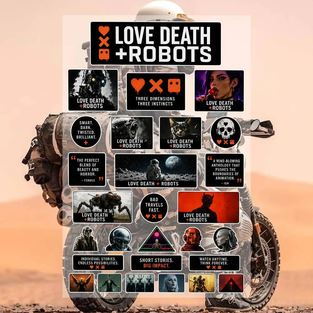 TV series L-ove DeA-th & RoB-ots Aesthetic Graffiti Waterproof PVC Stickers for Car Motorcycle Skateboard Helmet Notebook