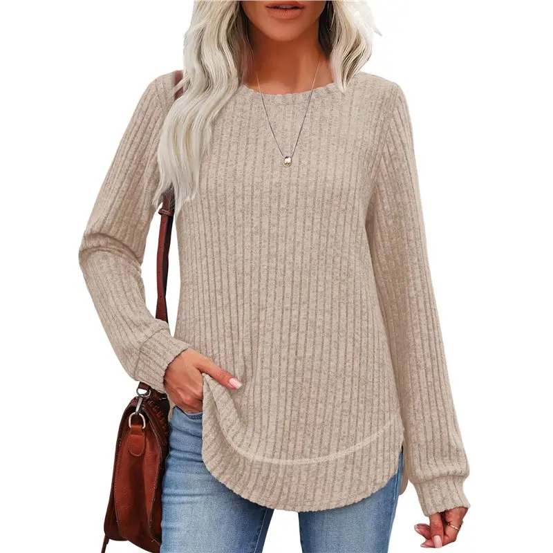 

AEF6-Туники для женщин: свободные элегантные рубашки с длинным рукавом, женские свитера с круглым вырезом, осенняя одежда