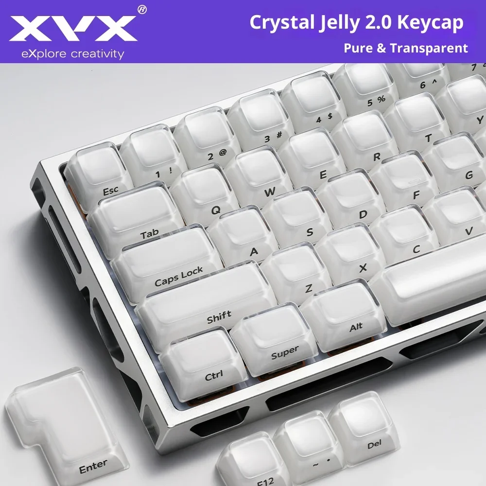 XVX Jelly Ice Crystal 2.0 Round Side Keycaps Translucent White OEM Profile Key cap for MDA Magnetic Mechanical Keyboard Gift