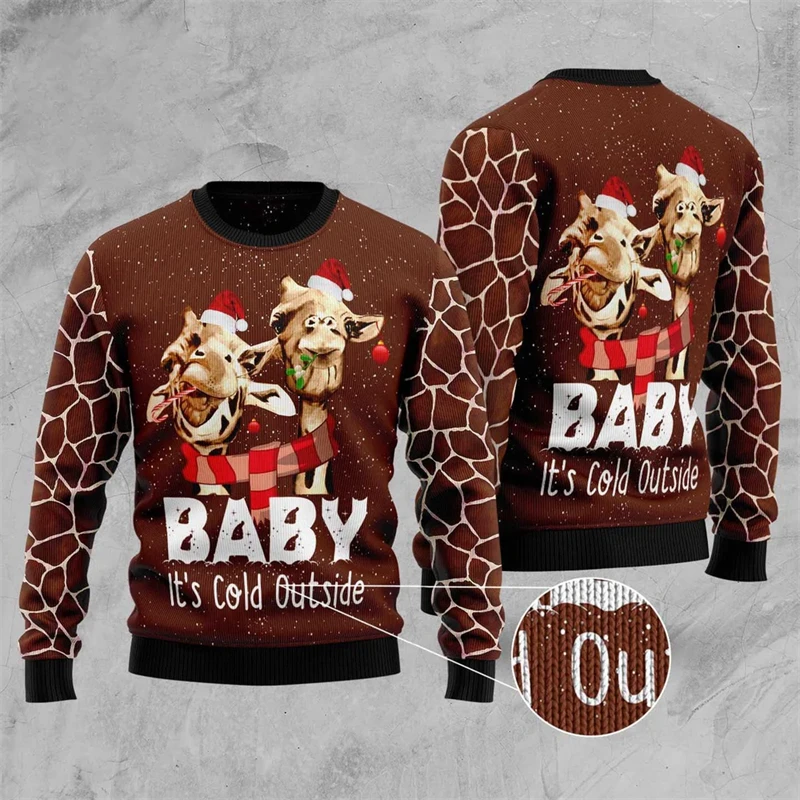 Pull de Noël en-ly graphique animal girafe pour femme, vêtements PVD de bétail, pulls drôles, cadeau de Noël pour garçon, mode