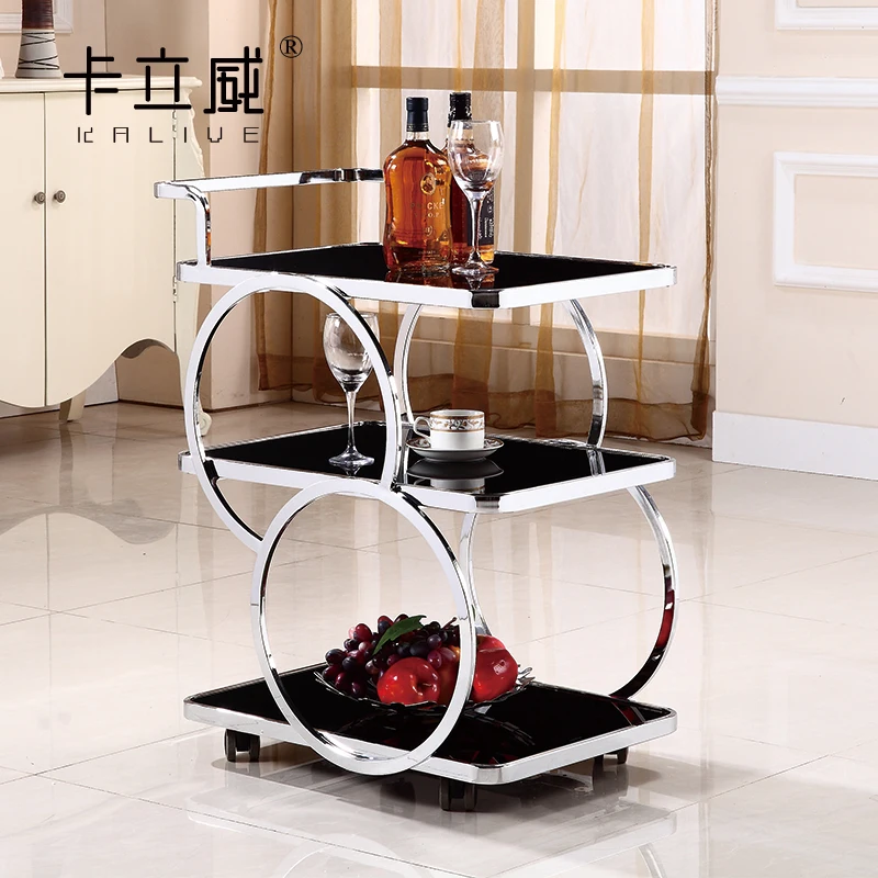 Hotel Restaurant Delivery Cart Stainless Steel Three Layer Wine Tea Cart Dim Sum Cake Cart 4S Shop Mobile Trolley