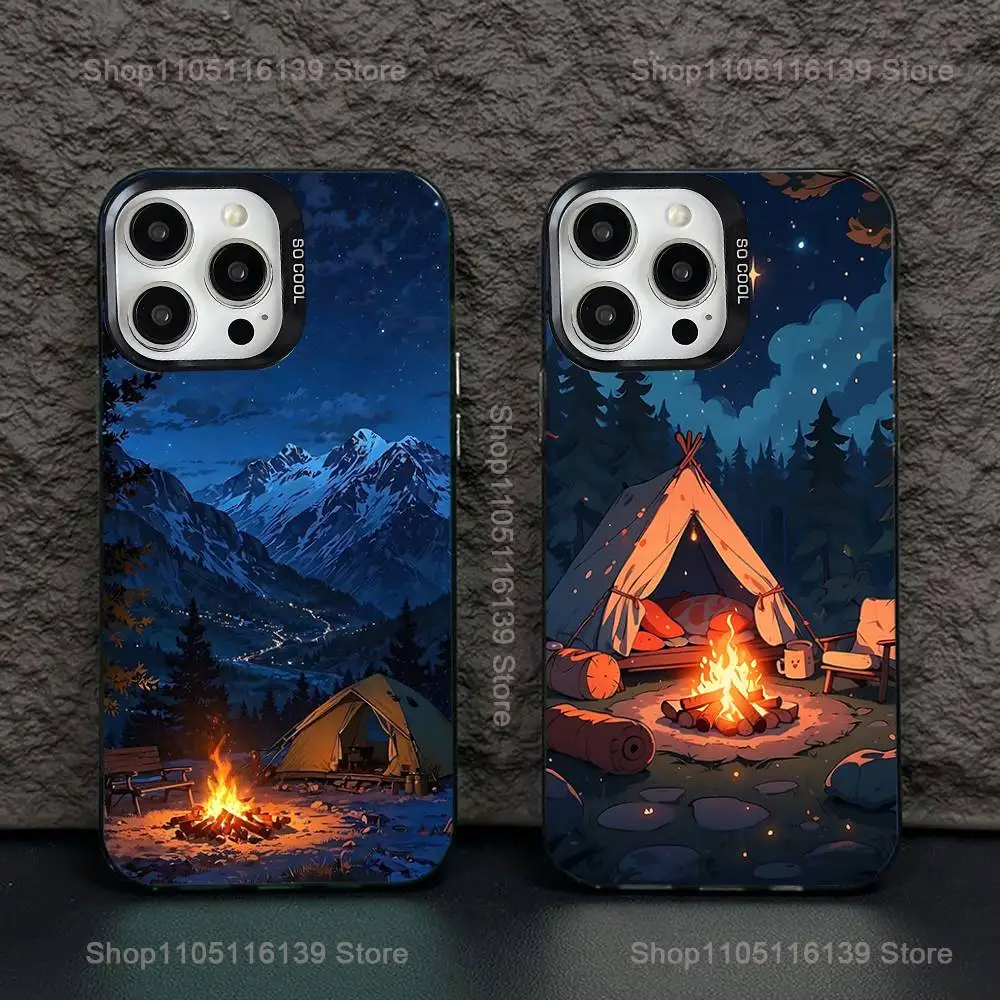 

Mountain outdoor camping Phone Case For iPhone 16,15,14,13,12,11,Pro,XS,Max,Plus,Mini,SE Black Candy Matte Shockproof Cover