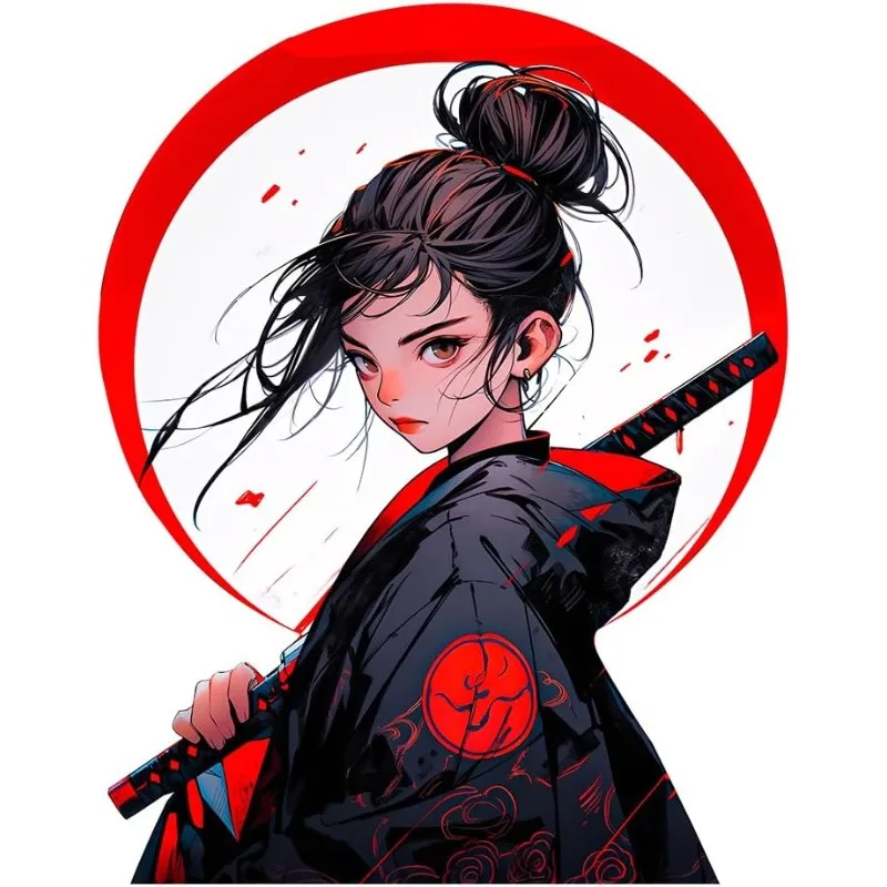 1Pc 2D Flat Samurai Girl Vinyl Sticker, Waterproof Decal For Car Water Bottle Motorcycle Laptop Luggage Decor, Holiday Gift